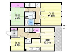 宮島台ビューハイツ　A 2階3LDKの間取り