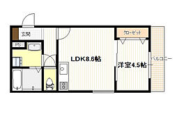 ARVA UNO 2階1LDKの間取り