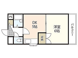 サンハイム庚午南 1DKの間取図画像