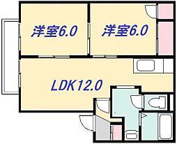 フレグランス西原 2LDKの間取図画像