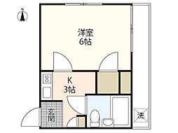 ホワイトパレス長束 1Kの間取図画像