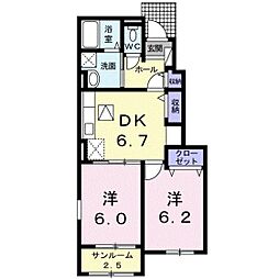 エムズガーデン田口2 2DKの間取図画像