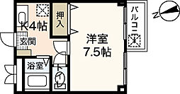 プティティーオー 1Kの間取図画像