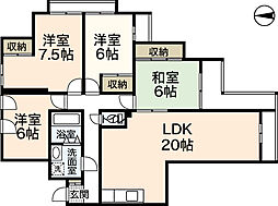 グランハイツ三滝 4LDKの間取図画像