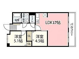 シャンボール国泰寺 2LDKの間取図画像