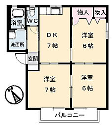 グリーンベル海岸通りB 3DKの間取図画像