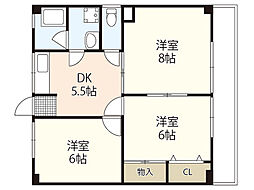 江島マンション 3DKの間取図画像