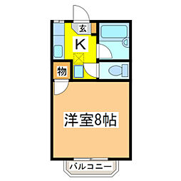グランドハイツB 1Kの間取図画像