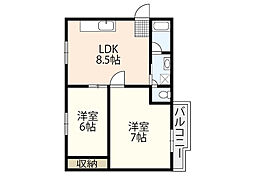 ウイング庚午 2LDKの間取図画像