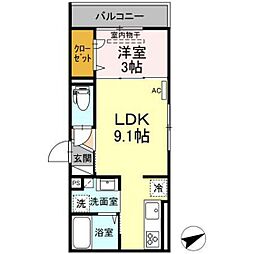 ペルル新広 1LDKの間取図画像