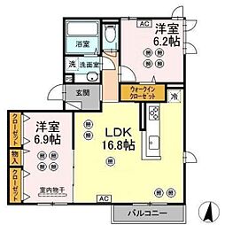 ルミエール庚午北 2LDKの間取図画像