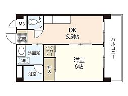 フローレス日吉 1DKの間取図画像