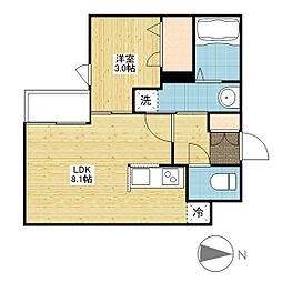 月光府中鹿籠壱番館 1LDKの間取図画像