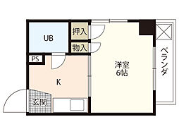 メゾン東雲1 1DKの間取図画像