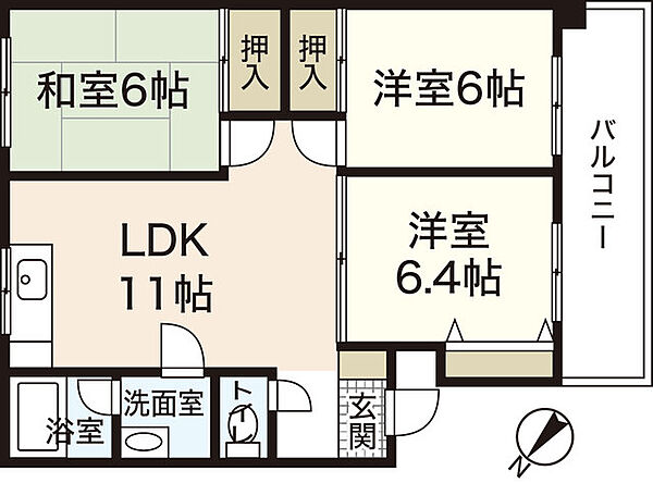 11ＫＡＷＡＩ ｜広島県広島市安佐南区緑井7丁目(賃貸マンション3LDK・1階・63.99㎡)の写真 その2