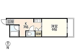 M-1ビル 1Kの間取図画像