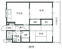 ベルグラン古市2 2DKの間取図画像