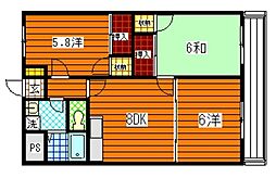 第3コーポ濱本 3LDKの間取図画像