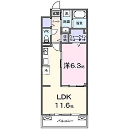 中筋1丁目アパート 3階1LDKの間取り