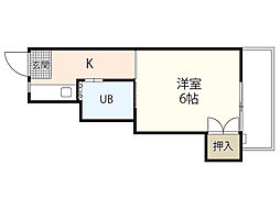 AXA舟入通り 1Kの間取図画像