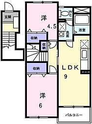 シャポー・ルージュM 2LDKの間取図画像