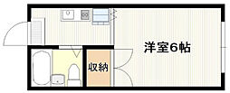 第1角戸ハイツ ワンルームの間取図画像