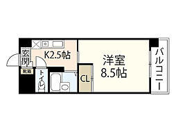 カーサ大正町2ND 1Kの間取図画像
