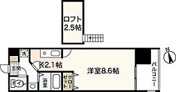 グラビスコート紙屋町 ワンルームの間取図画像