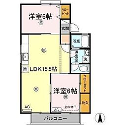 ドミール土井A 2LDKの間取図画像