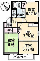 ディアスタナカC 3DKの間取図画像