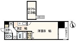 グラビスコート紙屋町 ワンルームの間取図画像