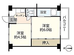 ビレッジハウス安古市1号棟 2Kの間取図画像