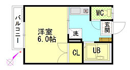 パークハイツ西蟹屋B 1Kの間取図画像