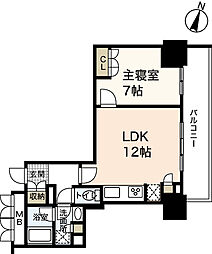 グランクロスタワー広島 1LDKの間取図画像