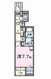 プラムガーデンB 1Kの間取図画像