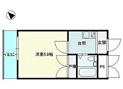 オクダビル1 1Kの間取図画像
