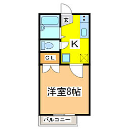 ロッキータウンG棟 1Kの間取図画像