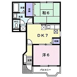 ミントハウスA棟 2DKの間取図画像