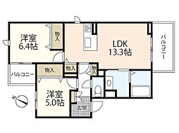 B・Forest庚午 2LDKの間取図画像