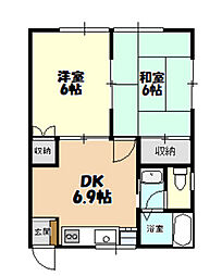 フラッツニシハラ 2DKの間取図画像