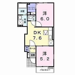 グレイス吉田2番館 2DKの間取図画像