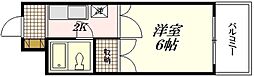 スカイコーポ温品 1Kの間取図画像