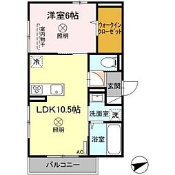 せせらぎハイツ3 1LDKの間取図画像
