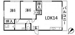 コーポ香鯉園 2LDKの間取図画像