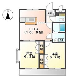 ベルジュ2番館 2LDKの間取図画像