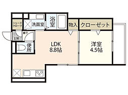 Jブルー翠2 1LDKの間取図画像