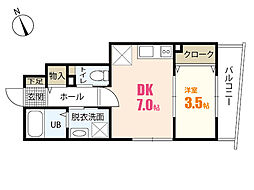 ロイヤルヴィラ緑井A棟 1DKの間取図画像