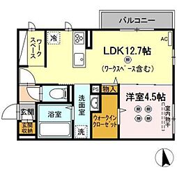 ハムステッドガーデン 1LDKの間取図画像