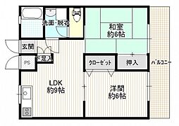 レジデンスハラ 2DKの間取図画像