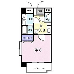 グランドスウィート 1Kの間取図画像